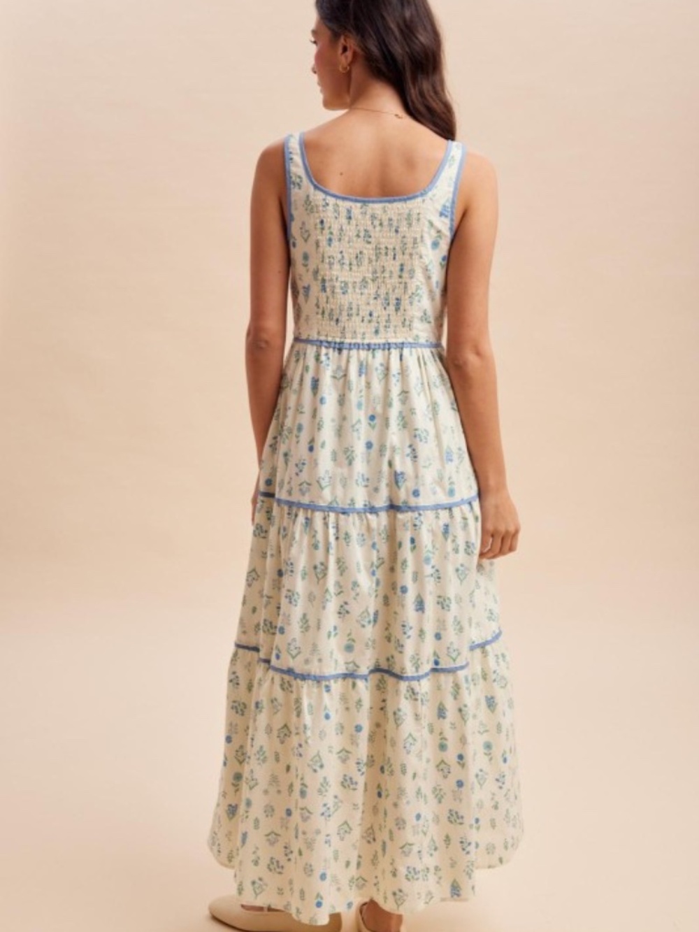 Cotton Floral Lace Up Maxi Dress - Picture 6 of 6